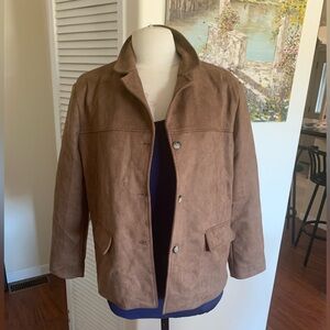 JM Collection faux suede brown jacket, has the look and feel of real suede